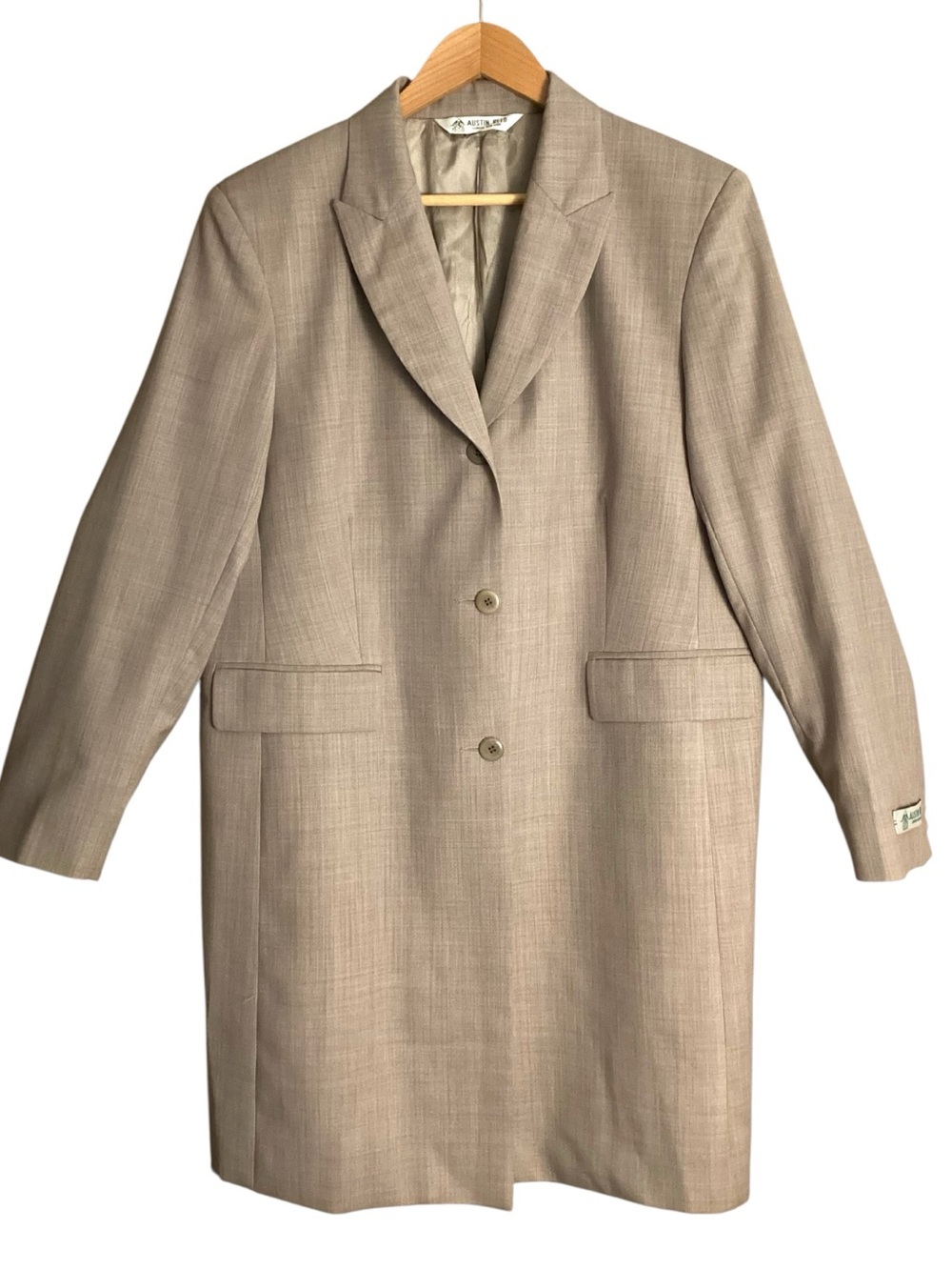 Austin Reed London New York 100% Worsted Wool Long Topcoat Coat Beige Taupe 14W